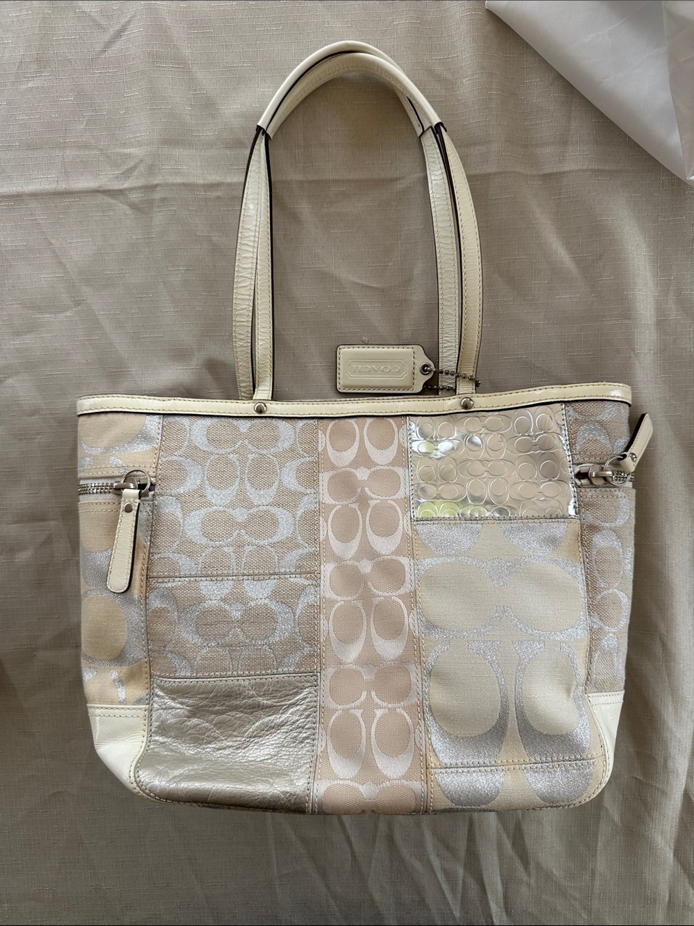 Coach patchwork tote in cream and silver Y2K coach tote